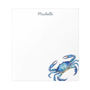 Persoonlijk Blauwe Aquarel Krab Zomerstrand Notitieblok