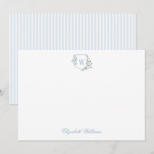 Persoonlijk blauwe bloemenkroon baby schrijfwaren bedankkaart (Voorkant / Achterkant)