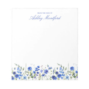Persoonlijk blauwe bloemennotitieblok notitieblok