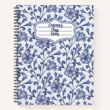 Persoonlijk blauwe bloemenspiralschrift 22x28 cm