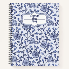 Persoonlijk blauwe bloemenspiralschrift 22x28 cm notitieboek