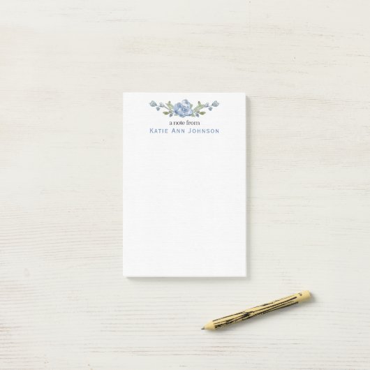 Persoonlijk blauwe bloemmotief op maat gemaakte br post-it® notes (Op bureau)