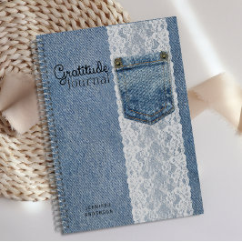 Persoonlijk Blauwe Denim Kant Dankbaarheidsdagboek Notitieboek