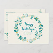 Persoonlijk - Blauwe en Mint Krans Kerst Briefkaart (Voorkant / Achterkant)