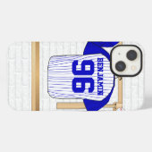 Persoonlijk blauwe en witte honkbalshirt iPhone hoesje (Achterkant horizontaal)