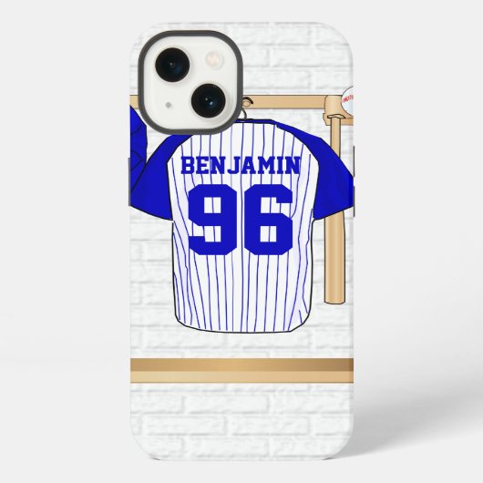 Persoonlijk blauwe en witte honkbalshirt iPhone hoesje (Achterkant)
