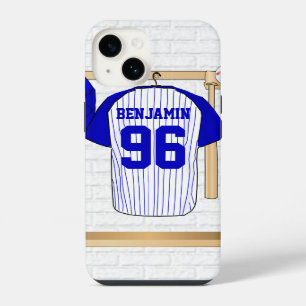 Persoonlijk blauwe en witte honkbalshirt iPhone 14 hoesje