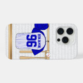 Persoonlijk blauwe en witte honkbalshirt iPhone hoesje (Achterkant horizontaal)