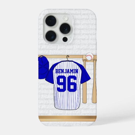 Persoonlijk blauwe en witte honkbalshirt iPhone hoesje (Achterkant)