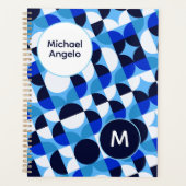 Persoonlijk Blauwe Geometrische Monogram Planner (Voorkant)