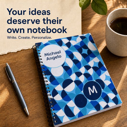 Persoonlijk Blauwe Geometrische Monogram Planner