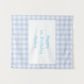 Persoonlijk blauwe Gingham Verjaardagsfeest op maa Wandkleed (Voorkant (horizontaal))