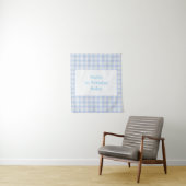 Persoonlijk blauwe Gingham Verjaardagsfeest op maa Wandkleed (In situ)