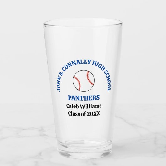 Persoonlijk Blauwe Hoge School Honkbalspeler Glas (Voorkant)