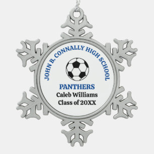Persoonlijk Blauwe Hoge School Voetbalteam Tin Sneeuwvlok Ornament