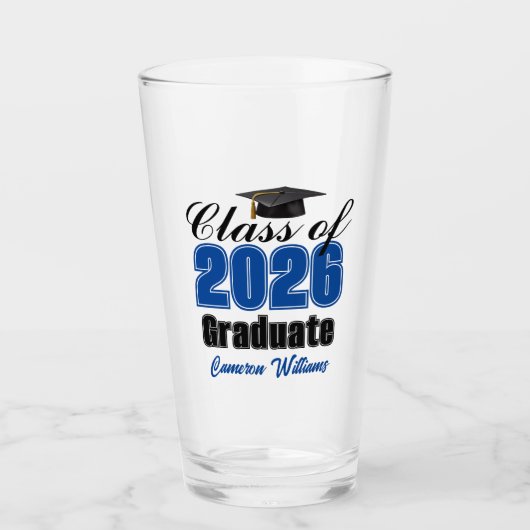 Persoonlijk Blauwe Klas van 2026 Afstudeerfeest Glas (Voorkant)