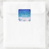 Persoonlijk Blauwe Oceaan Strand Vierkante Sticker (Tas)