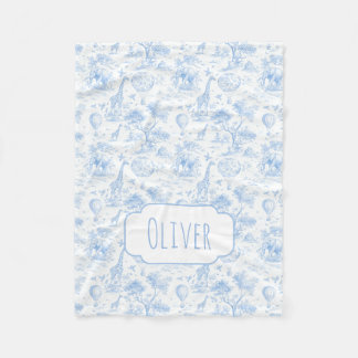 Persoonlijk Blauwe Toile Safari Baby Shower Cadeau Fleece Deken