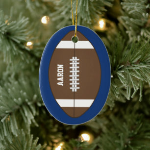 Persoonlijk blauwe voetbal sportcadeau ornament