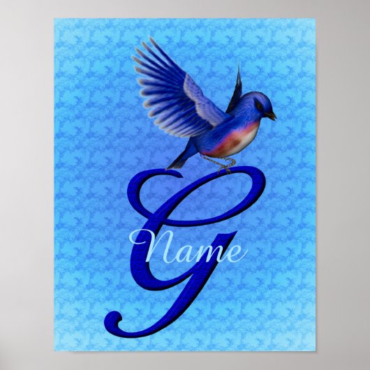 Persoonlijk Blauwe Vogel Monogram Initiaal G Poster (Voorkant)