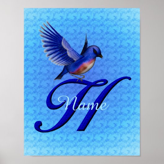 Persoonlijk Blauwe Vogel Monogram Initiaal H Poster (Voorkant)