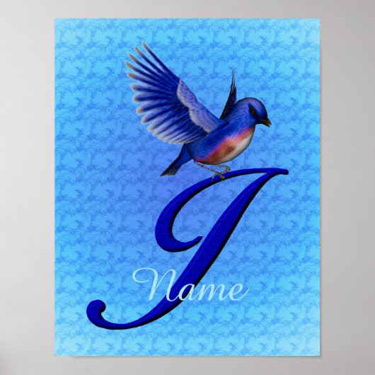 Persoonlijk Blauwe Vogel Monogram Initiaal J Poster (Voorkant)