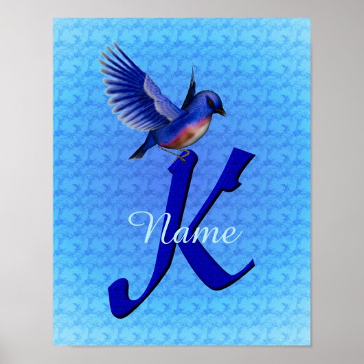 Persoonlijk Blauwe Vogel Monogram Initiaal K Poster (Voorkant)