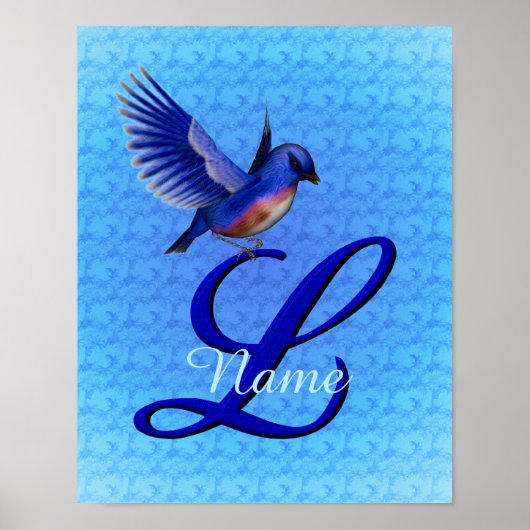 Persoonlijk Blauwe Vogel Monogram Initiaal L Poster (Voorkant)