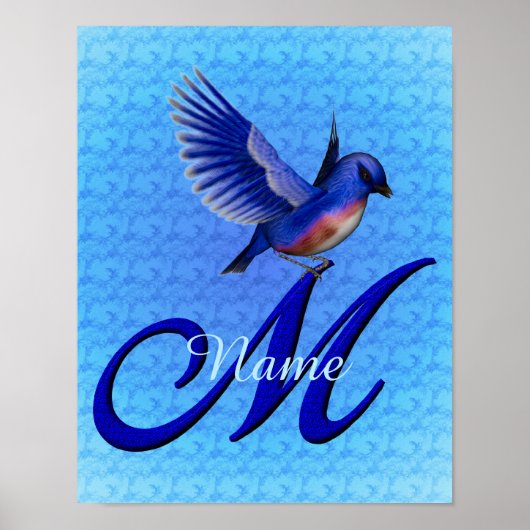 Persoonlijk Blauwe Vogel Monogram Initiaal M Poster (Voorkant)