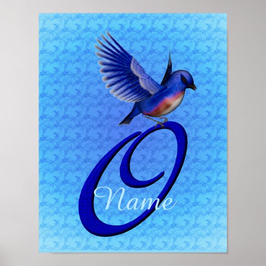 Persoonlijk Blauwe Vogel Monogram Initiaal O Poster (Voorkant)