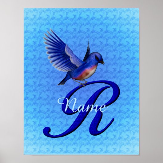 Persoonlijk Blauwe Vogel Monogram Initiaal R Poster (Voorkant)