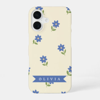 Persoonlijk Blauwe Wilde Bloem Patroon Naam Cadeau iPhone 16 Hoesje