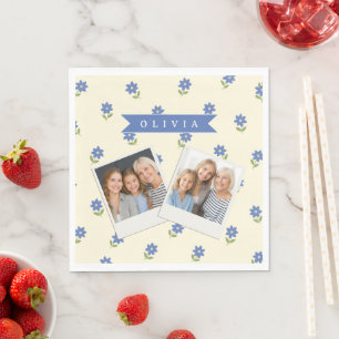 Persoonlijk Blauwe Wilde Bloem Patroon Naam Cadeau Servet