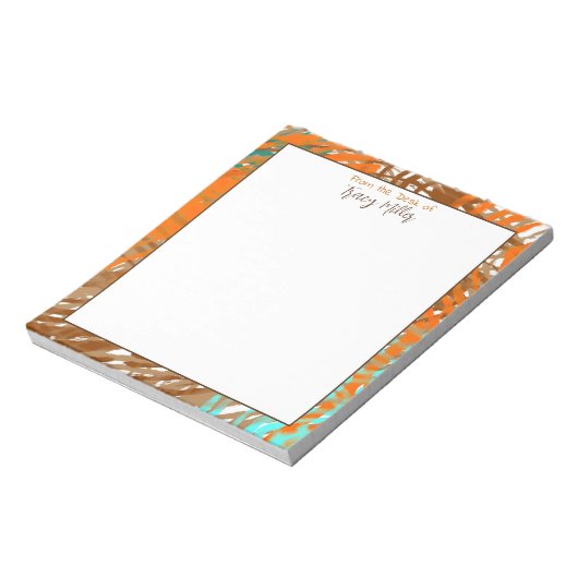 Persoonlijk Blauwgroen, bruin en Oranje Abstract Notitieblok (Linkerzijde)