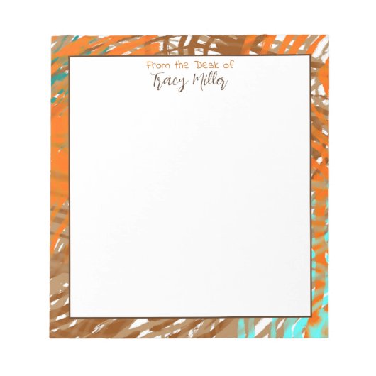 Persoonlijk Blauwgroen, bruin en Oranje Abstract Notitieblok (Voorkant)