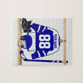 Persoonlijk blauwwit ijshockeyshirt legpuzzel (Horizontaal)