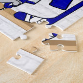 Persoonlijk blauwwit ijshockeyshirt legpuzzel (Zijkant)