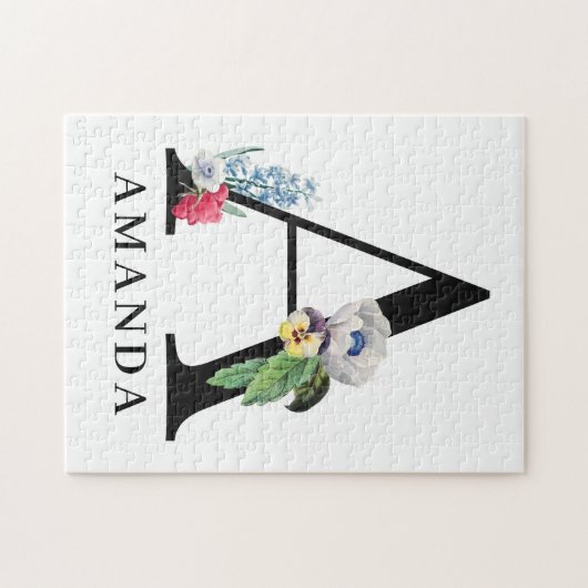 Persoonlijk bloemalfabet A monogram Legpuzzel (Horizontaal)