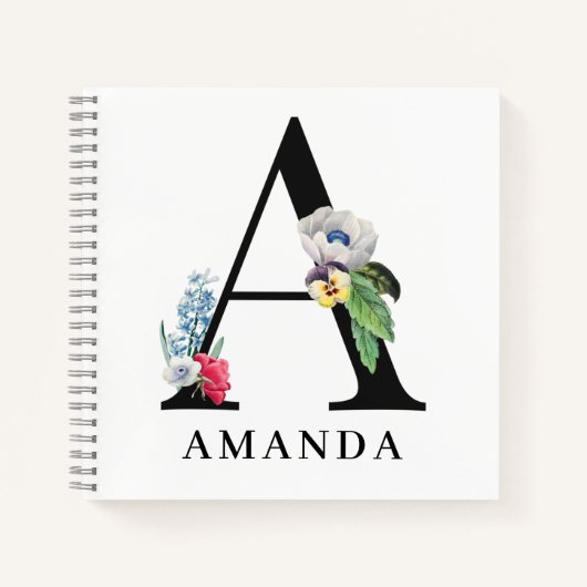 Persoonlijk Bloemalfabet A Monogram Notitieboek (Voorkant)