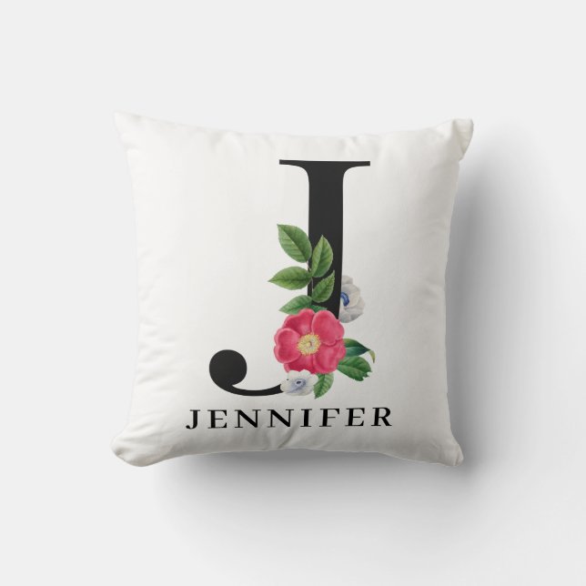 Persoonlijk bloemalfabet J monogram Kussen (Voorkant)