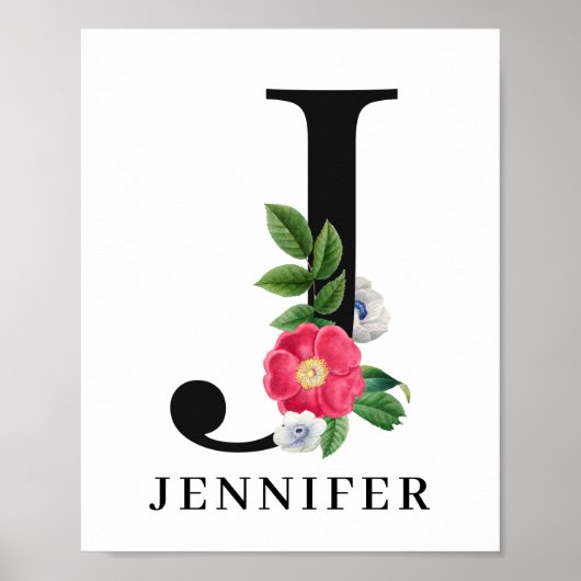Persoonlijk bloemalfabet J monogram Poster (Voorkant)