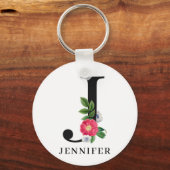 Persoonlijk bloemalfabet J monogram Sleutelhanger (Voorkant)
