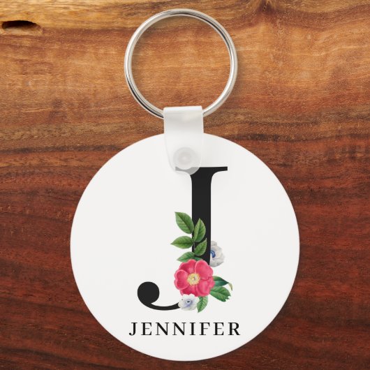 Persoonlijk bloemalfabet J monogram Sleutelhanger (Voorkant)