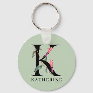 Persoonlijk bloemalfabet K monogram Sleutelhanger