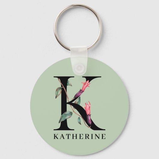 Persoonlijk bloemalfabet K monogram Sleutelhanger (Voorkant)