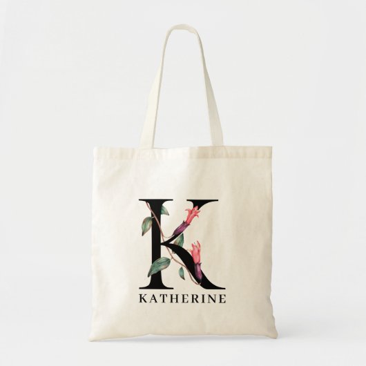 Persoonlijk bloemalfabet K monogram Tote Bag (Voorkant)
