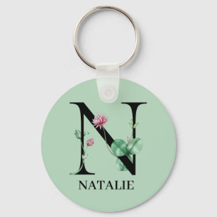 Persoonlijk bloemalfabet N monogram Sleutelhanger