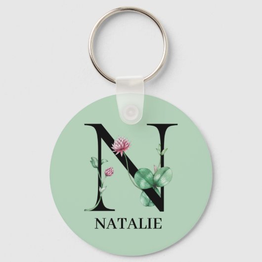 Persoonlijk bloemalfabet N monogram Sleutelhanger (Voorkant)