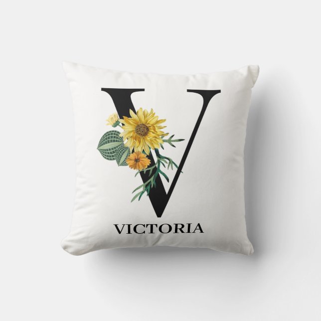 Persoonlijk bloemalfabet V monogram Kussen (Voorkant)