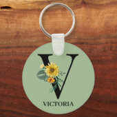 Persoonlijk bloemalfabet V monogram Sleutelhanger (Voorkant)
